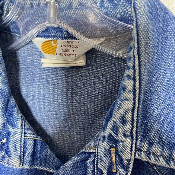 Carhartt VTG Mens‎ Rugged Pearl Snap Denim Shirt L-XL Long Sleeve Brushpopper - Picture 3 of 14